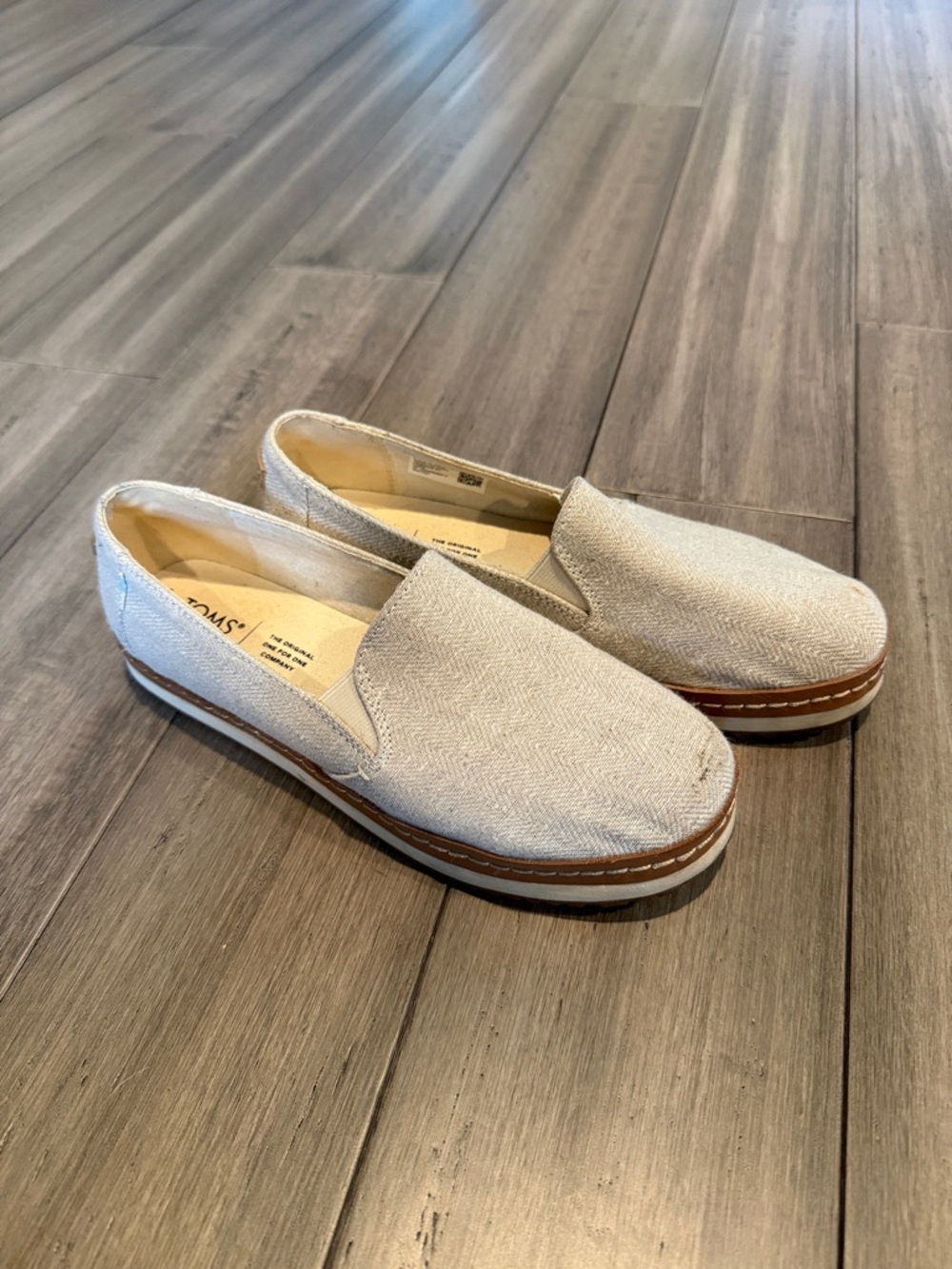 Toms womens Light Beige with metallic Canvas Slip-On Loafers